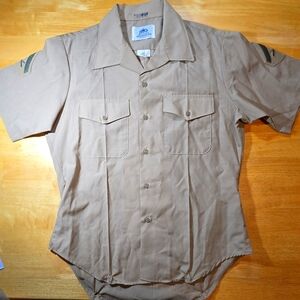 VTG Infantry Shirt Men's 16 1/2 Military Khaki Button Down Short Sleeve